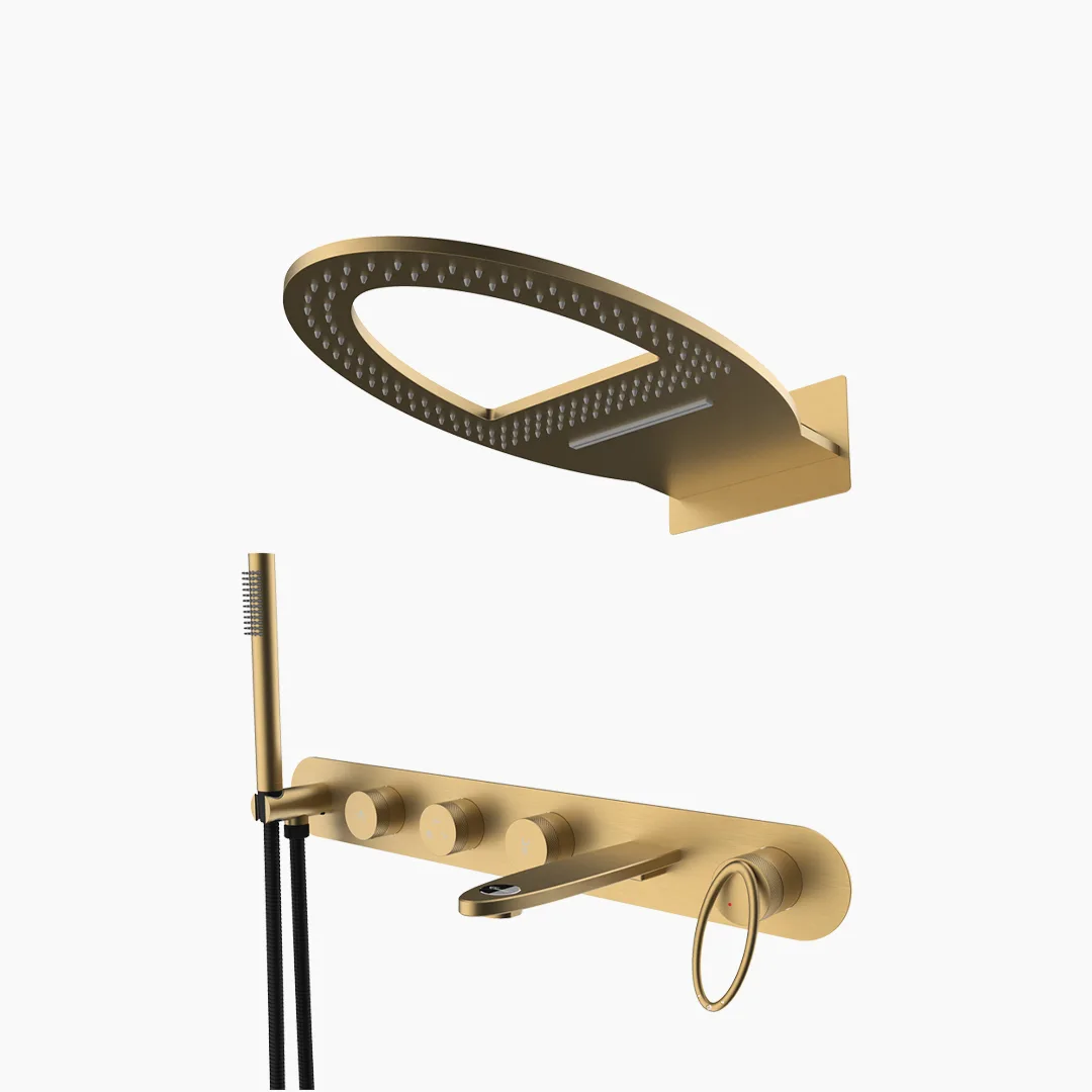 01 4705 Wall-Mounted Bath/Shower Mixer — Crystal-Series Brass Trim